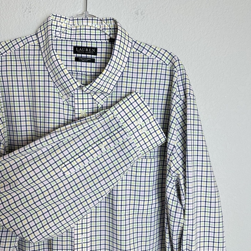 LRL Ralph Lauren Blue White Pastel Checkered Button Up Shirt Tall Fit Men Sz 4XL